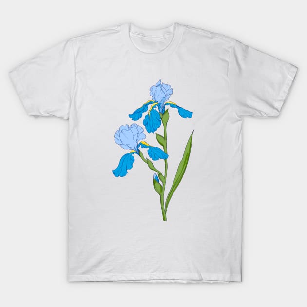 blue iris. branch with blue iris flower T-Shirt by  ESHA-Studio